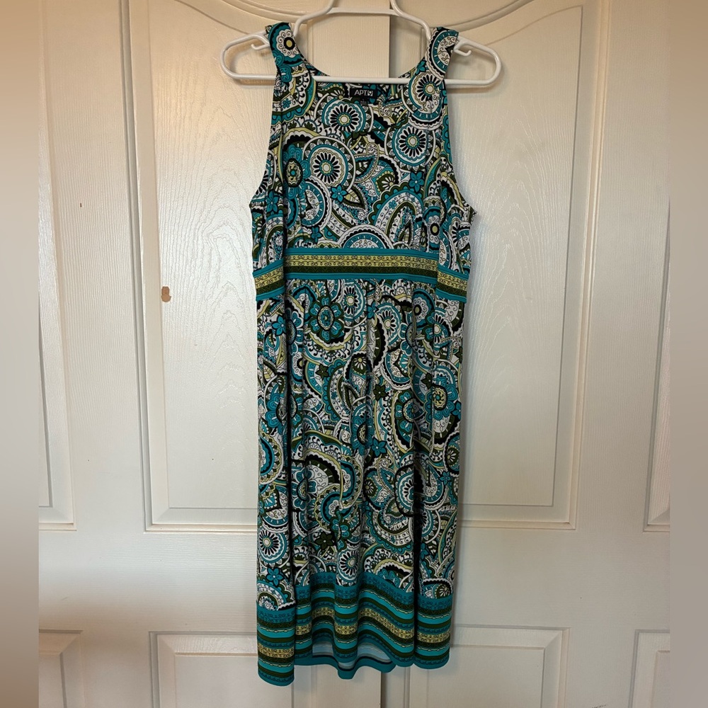 APT 9 Women's Dress Sleeveless Knee Length Scoop Green Blue Floral Size L 12-14